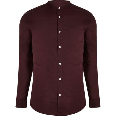Burgundy grandad collar Oxford shirt